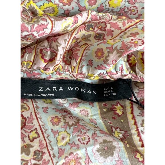 Zara Woman Paisley Silk Ruffle Dress size large Boho Chic Summer Style - Picture 7 of 8